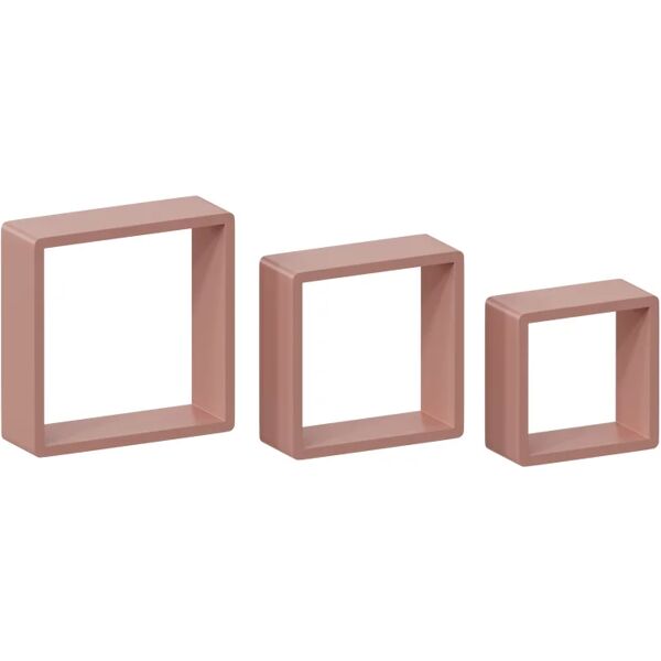 spaceo mensola a muro tris cubi  quadrato in legno l 28 x h 28 x p 10 cm rosa, 3 pezzi