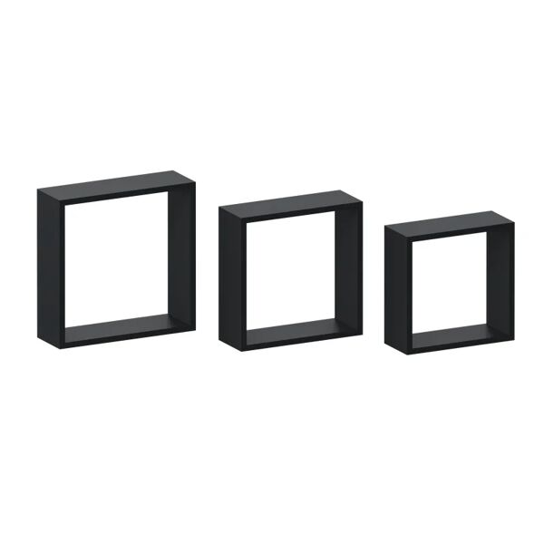 spaceo mensola a muro tris cubi  quadrato in legno l 30 x h 30 x p 10 cm nero, 3 pezzi