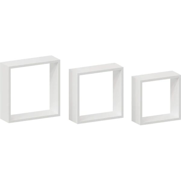 spaceo mensola a muro tris cubi  quadrato in legno l 30 x h 30 x p 10 cm bianco, 3 pezzi