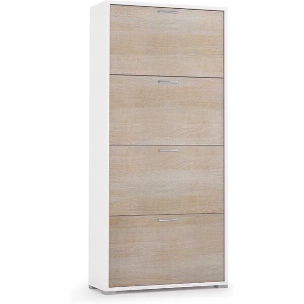 terraneo scarpiera 4 ante doppia prof doppia profondità l 67 x h 147 x p 28 cm 24 paia, rovere naturale