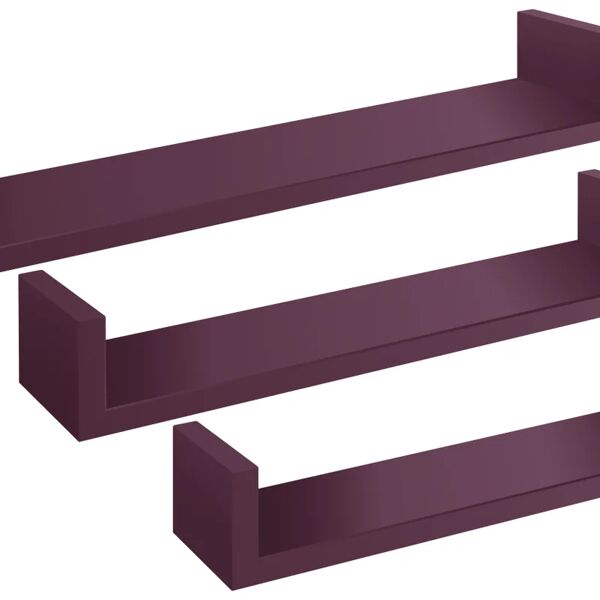 leroy merlin mensola a muro calamita a u in mdf l 60 x h 8 x p 15.5 cm viola melanzana, 3 pezzi