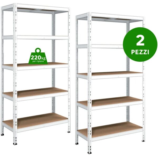 anemos set di 2 scaffali pokerino l 100 x p 40 x h 180 cm bianco, portata per ripiano 175 kg