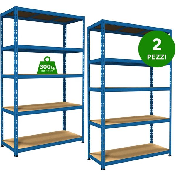 anemos set di 2 scaffali 10 ripiani pokerino l 120 x p 50 x h 200 cm blu, portata per ripiano 300 kg