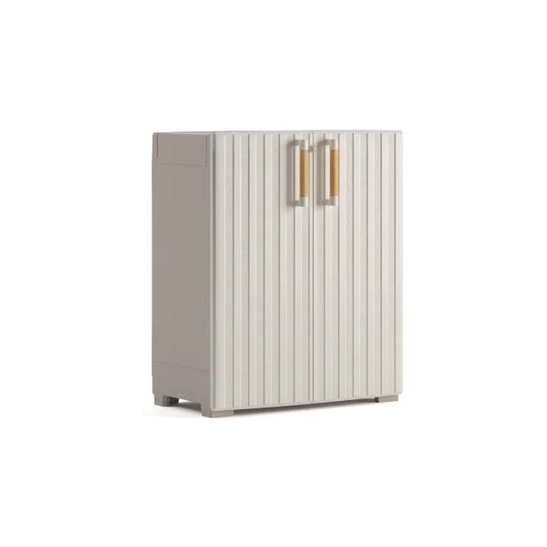 keter armadio basso groove interno / esterno in resina, beige  l 80 x h 98 x p 45 cm, 2 ante