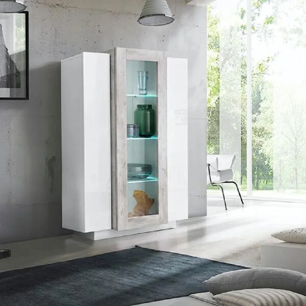 leroy merlin mobile vetrina coro l 80 x h 120.5 p 38 cm bianco lucido e grigio