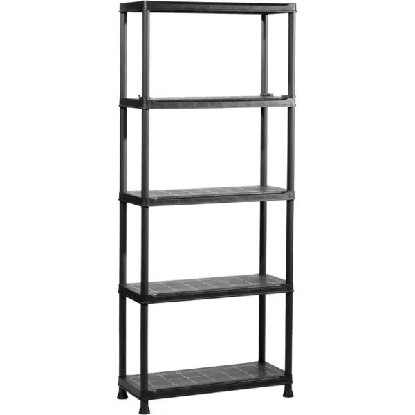 spaceo scaffale in kit 5 ripiani plus shelf 60/5 l 75 x p 32 x h 176 cm nero, portata per ripiano 30 kg