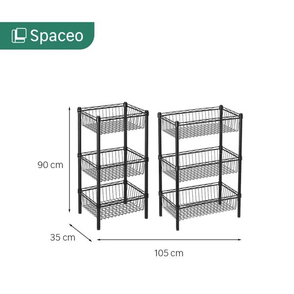 spaceo scaffale in kit 6 ripiani l 105 x p 35 x h 90 cm nero, portata per ripiano 60 kg