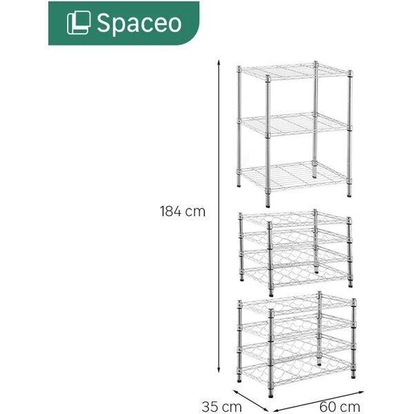 spaceo scaffale in kit l 60 x p 35 x h 184 cm grigio, portata per ripiano 60 kg