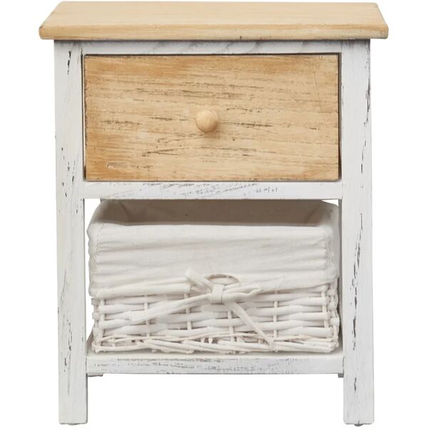 rebecca mobili mobili rebecca comodino 1 cassetto 1 cesta legno vimini bianco shabby 41,5x35x25