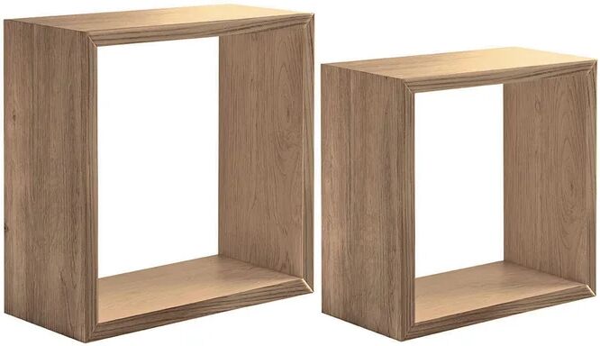 spaceo mensola a muro bis  cubo in mdf l 35 x h 35 x p 23.7 cm rovere naturale, 2 pezzi