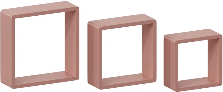 spaceo mensola a muro tris cubi  quadrato in legno l 28 x h 28 x p 10 cm rosa, 3 pezzi