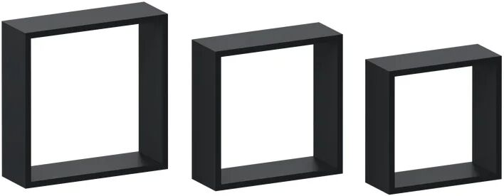 spaceo mensola a muro tris cubi  quadrato in legno l 30 x h 30 x p 10 cm nero, 3 pezzi