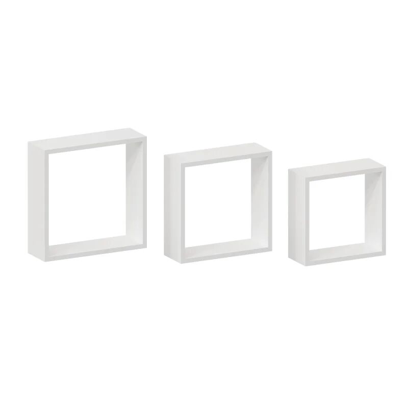 spaceo mensola a muro tris cubi  quadrato in legno l 30 x h 30 x p 10 cm bianco, 3 pezzi
