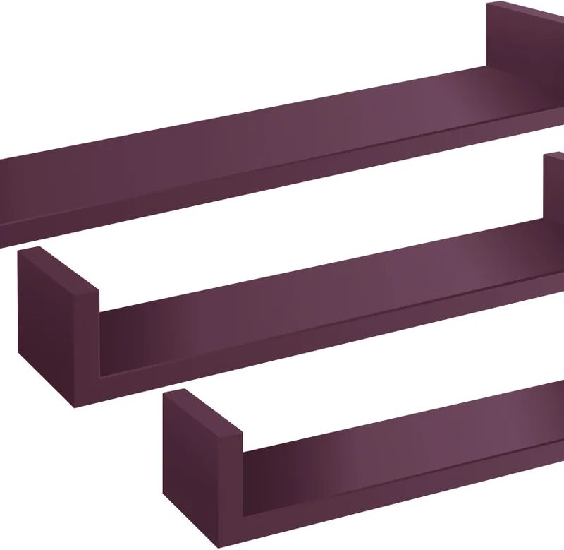 leroy merlin mensola a muro calamita a u in mdf l 60 x h 8 x p 15.5 cm viola melanzana, 3 pezzi