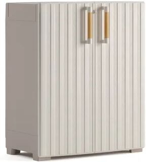 keter armadio basso groove interno / esterno in resina, beige  l 80 x h 98 x p 45 cm, 2 ante