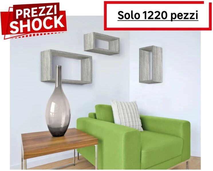 leroy merlin mensola a muro tris rettangolare in mdf l 45 x h 27 x p 15.5 cm rovere grigio, 3 pezzi