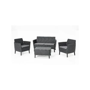 ALLIBERT 133726 Set da giardino Salotto da giardino effetto Rattan Salottino da esterno completo 4 pezzi: Divano, 2 Poltrone e Tavolino Grafite