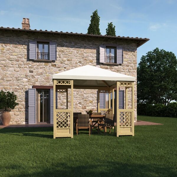 leroy merlin gazebo fuji in legno struttura naturale, copertura bianco l 314 x p 314 x h 308 cm