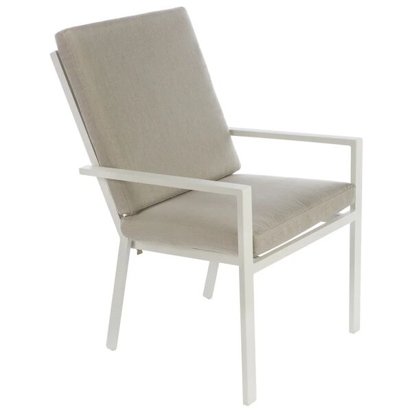 naterial sedia da giardino con cuscino las vegas  con braccioli in alluminio, seduta in polipropilene bianco, set da 2 pezzi