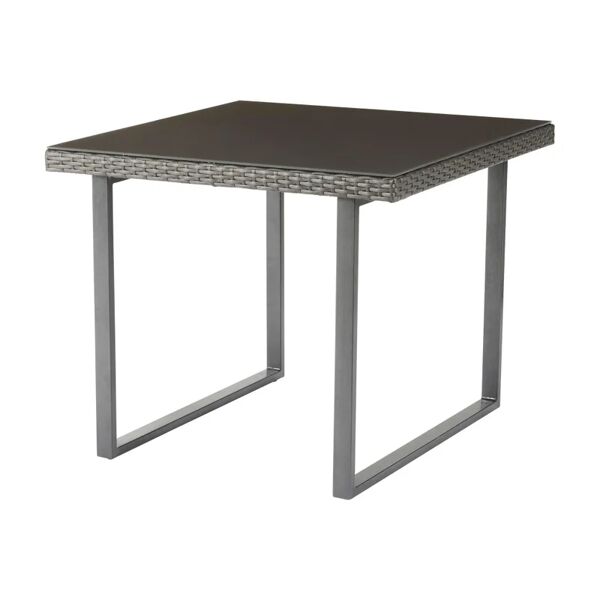 naterial tavolino da esterno noa in acciaio con piano in vetro grigio per 6 persone 80x80cm