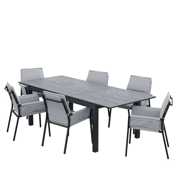 naterial tavolo da giardino allungabile odyssea  in alluminio antracite con piano in vetro  per 8 persone 180/240x100cm
