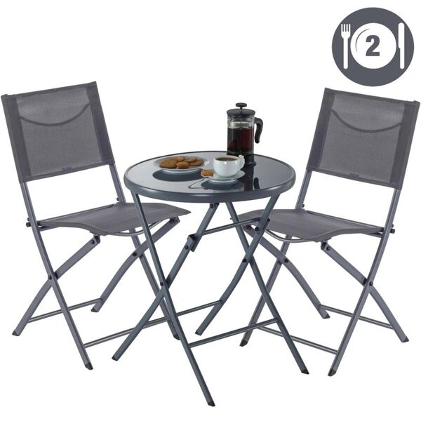 naterial set tavolo e sedie emys  in acciaio per 2 persone,  antracite