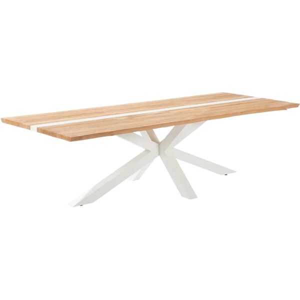 naterial tavolo da pranzo per giardino lagos in alluminio con piano in teak per 8 persone 110x280cm