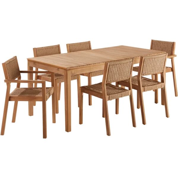 naterial set tavolo e sedie ribeira  in teak per 6 persone,  marrone