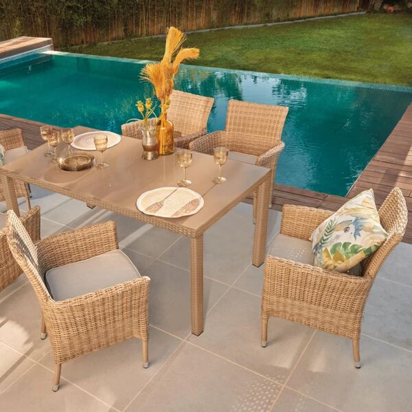 naterial set tavolo e sedie costa rica  in alluminio con cuscini in poliestere per 6 persone,  beige
