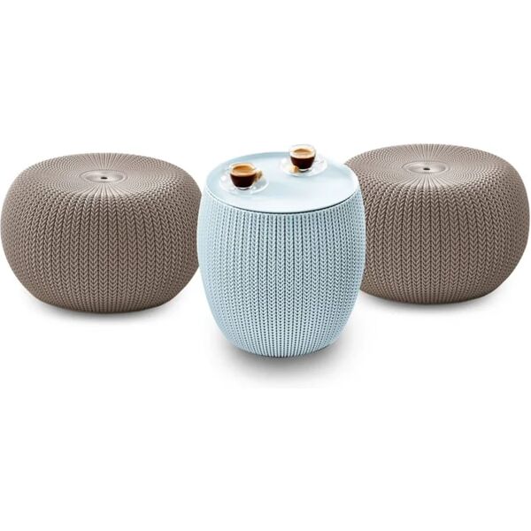 keter set da giardino 3 pz cozy urban knit beige e blu