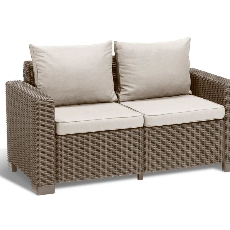 keter divano da giardino con cuscino california  con braccioli in resina intrecciata, seduta in resina marrone
