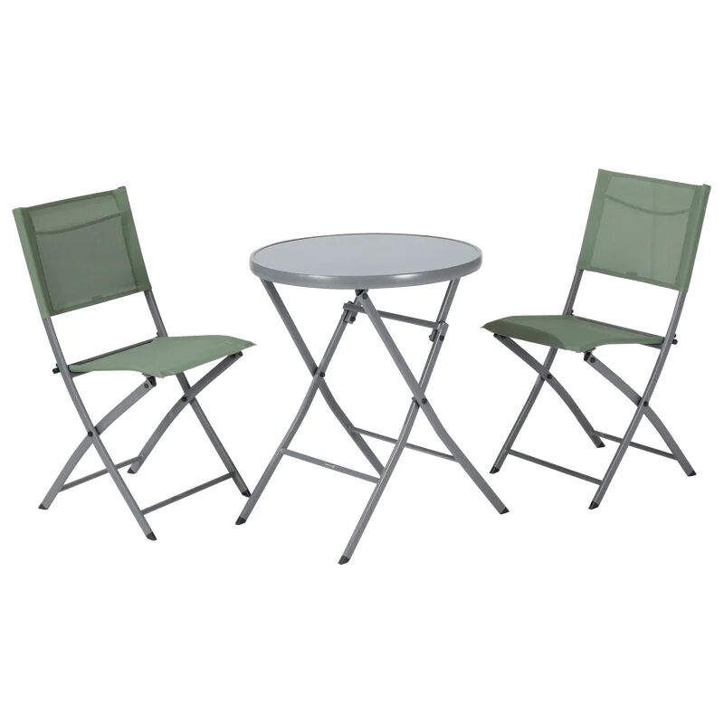 naterial set tavolo e sedie emys  in acciaio per 2 persone,  verde