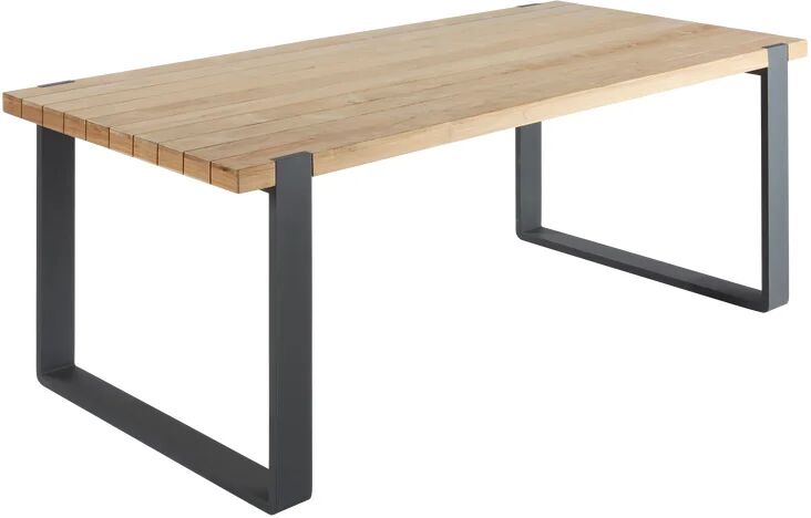 naterial tavolo da pranzo per giardino bermeo in alluminio con piano in teak per 8 persone 100x210cm