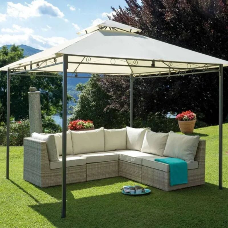 leroy merlin gazebo garden in ferro struttura grigio antracite, copertura ecru l 300 x p 300 x h 272 cm