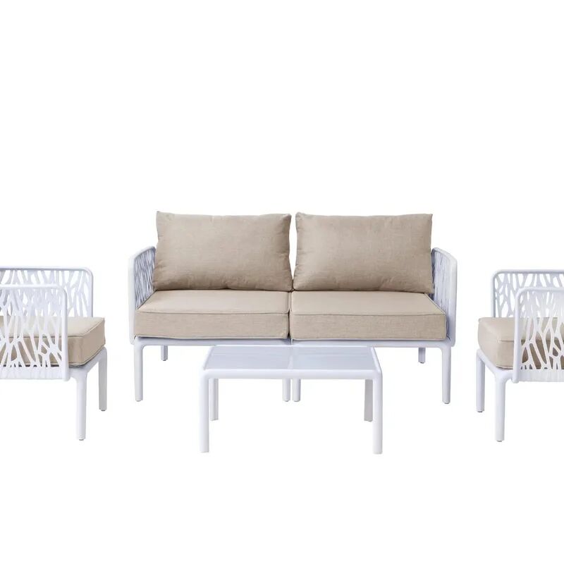 new garden salotto da giardino casablanca  bianco e con cuscini in poliestere beige per 4 persone