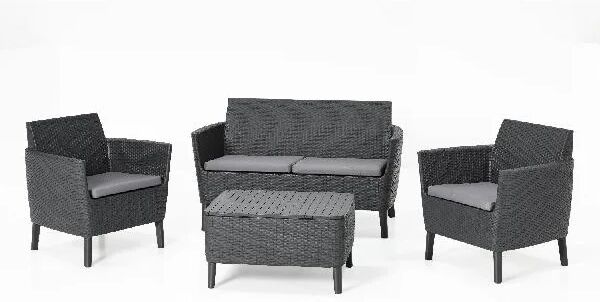 allibert 133726 set da giardino salotto da giardino effetto rattan salottino da esterno completo 4 pezzi: divano, 2 poltrone e tavolino grafite