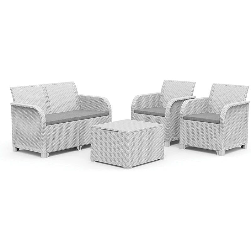 keter set 2 poltrone + divano + tavolino contenitore rosalie lounge bianco