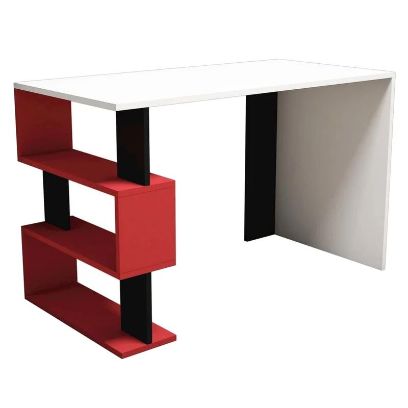 HOMEMANIA Tavolo Portacomputer Snap 120x60x75 cm Nero, Bianco e Rosso