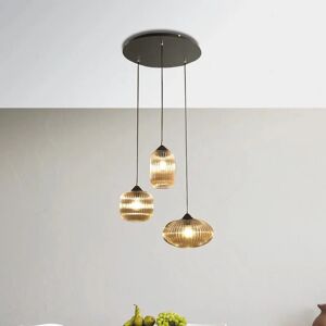 LA MIA LUCE Lampadario Glamour Nordal ambra in vetro, D. 50 cm, L. 200 cm, 3 luci,