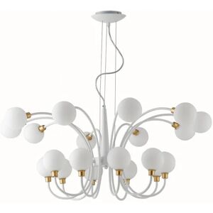 FAN EUROPE Lampadario AIDA in metallo bianco e oro con venti diffusori in vetro