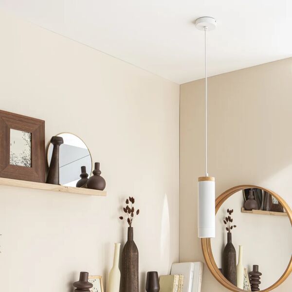 inspire lampadario natura minaki beige, bianco in ferro, d. 7.5 cm, l. 137.0 cm,