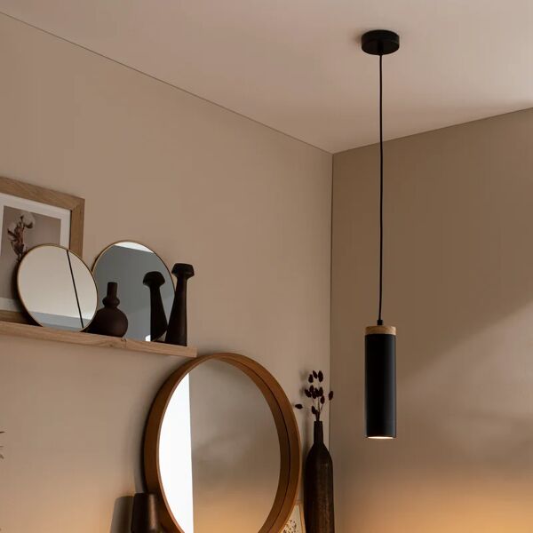 inspire lampadario natura minaki beige, nero in ferro, d. 7.5 cm, l. 137 cm,