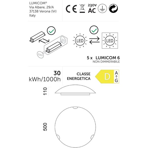 lumicom plafoniera classico kris led , in vetro, bianco d. 50 cm  3100 lm