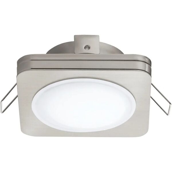 eglo faretto da incasso led pineda quadrato nichel, foro incasso 6.5 cm luce bianco caldo