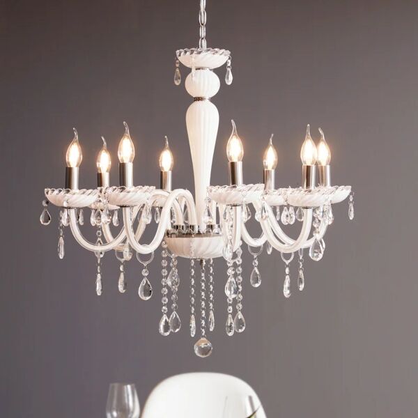 eglo lampadario neoclassico carpento bianco in vetro, d. 70 cm, l. 110 cm, 8 luci,