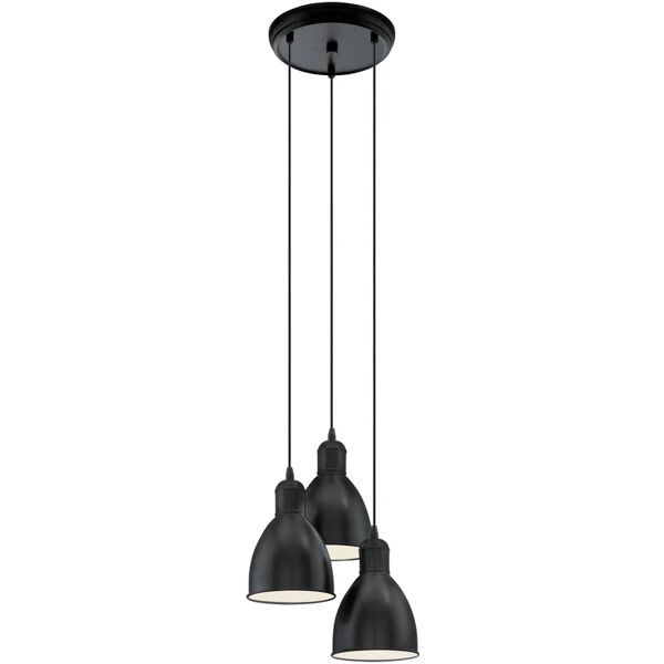 eglo lampadario industriale priddy nero, bianco , l. 17 cm, 3 luci,