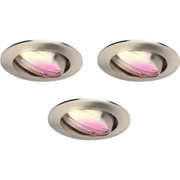 inspire set da 3 pezzi faretto da incasso led aya tondo nichel, orientabile foro incasso 7.4 cm luce colore cangiantebianco