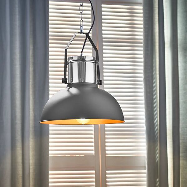 inspire lampadario industriale ted grigio in acciaio, d. 38.0 cm, l. 106 cm,