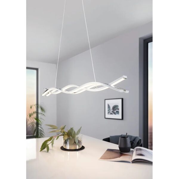 eglo lampadario moderno lasana led bianco, cromo, in inox, l. 120 cm, 3 luci, 5300 lm,