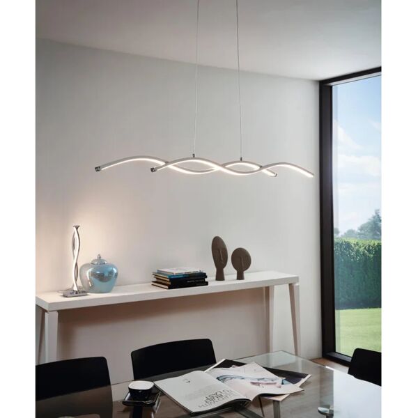 eglo lampadario moderno lasana led bianco, cromo, in inox, l. 120 cm, 2 luci, 3300 lm,